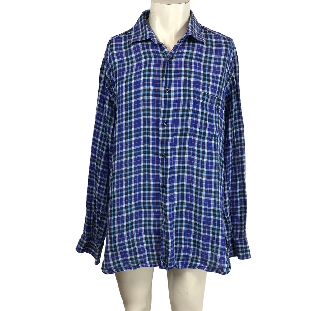 MASTAI FERRETTI Men's Blue Plaid Long Sleeve Button Up Shirt Size XXL